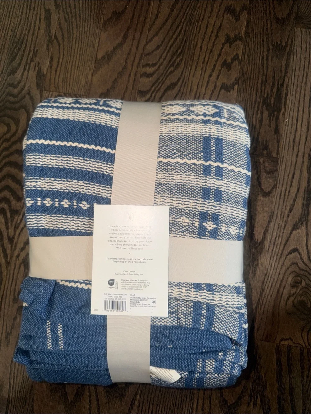 Threshold KING Blue and Cream 100% Cotton Blanket NWT